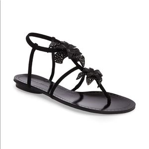 Black Strappy Flowered Sandals